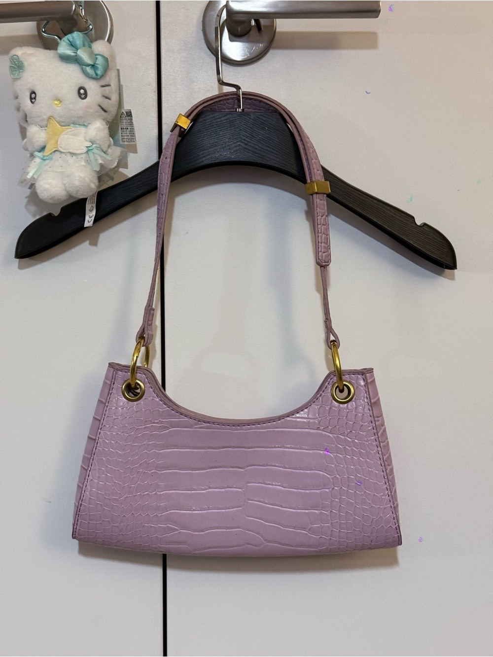 Lavender Croc-Embossed Shoulder Bag - Unbranded
